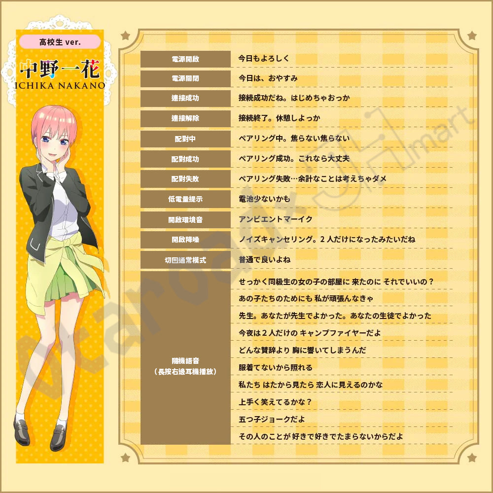 預訂：[日版周邊]「AVIOT × 五等分的新娘」聯名藍牙耳機 TE-V1R-GHY