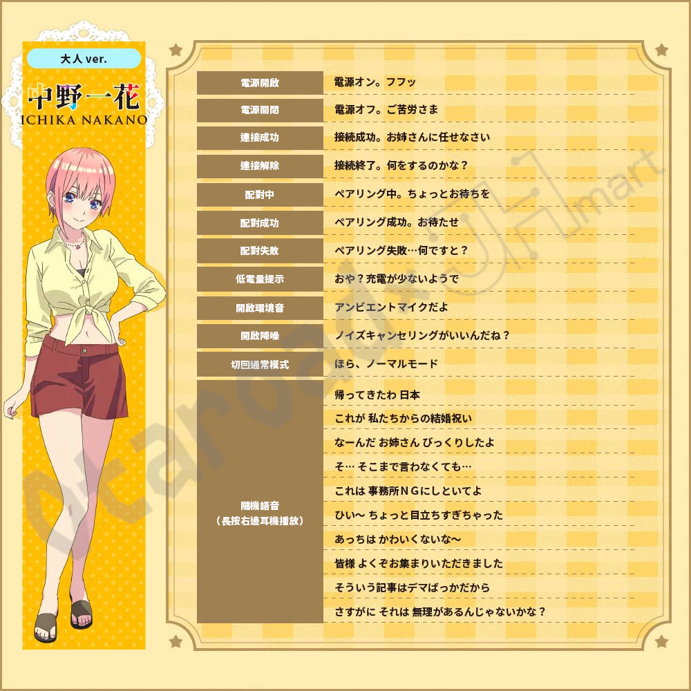 預訂：[日版周邊]「AVIOT × 五等分的新娘」聯名藍牙耳機 TE-V1R-GHY